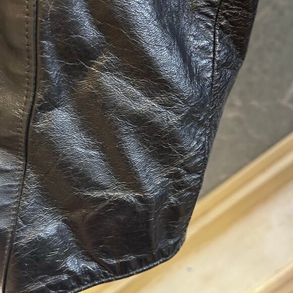 Vintage Hide Out Genuine Leather Trench Coat Black Longline 80s Oversized Small - Picture 6 of 9